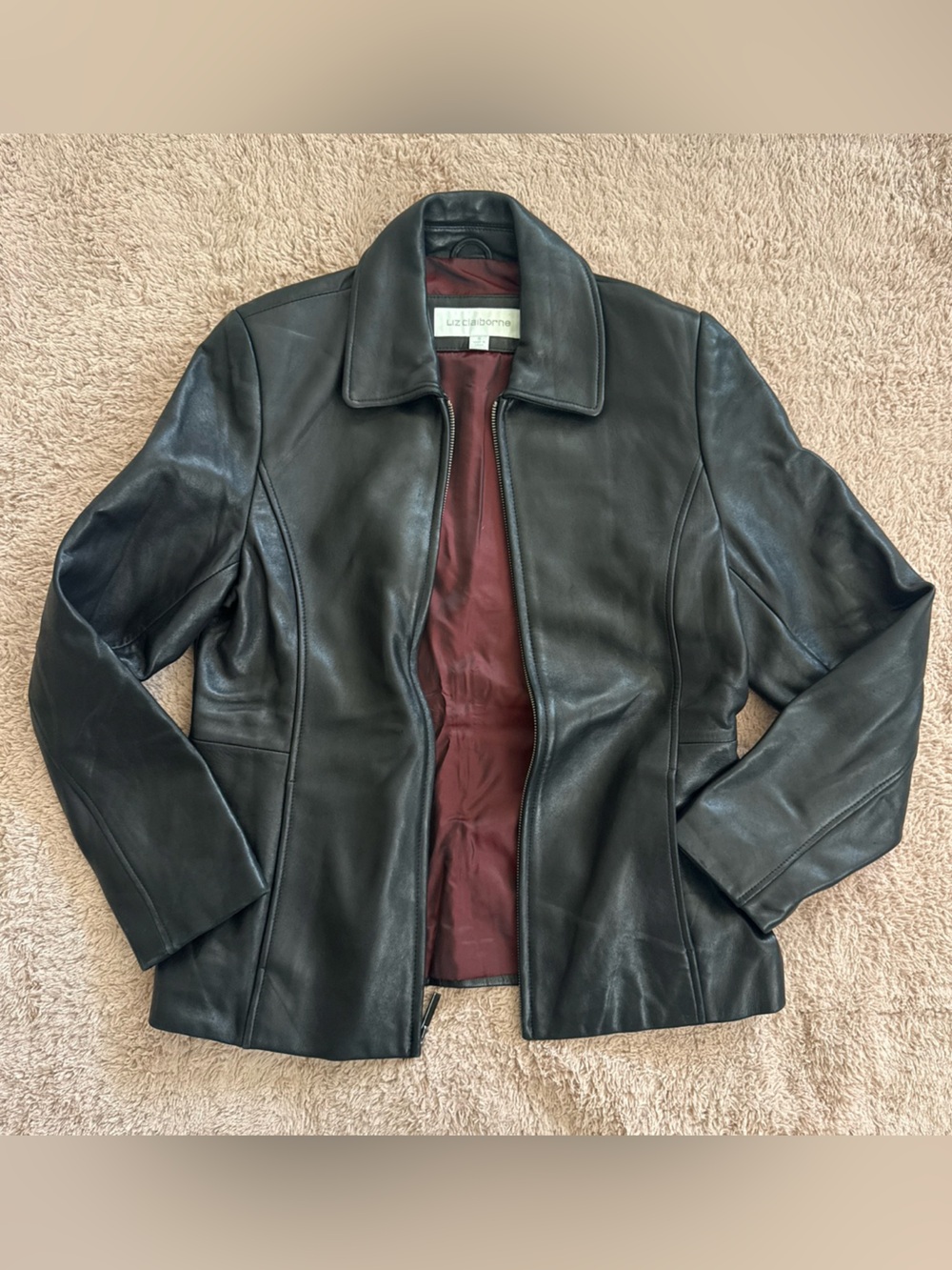 Liz Claiborne Leather Moto Jacket in Black size small
